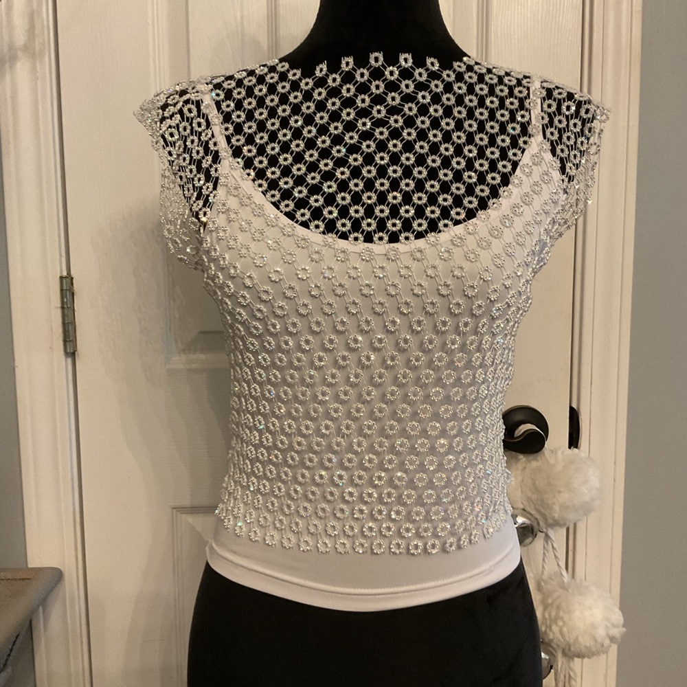 House of Harlow 1960 Floral Rhinestone Mesh Top - Picture 3 of 5
